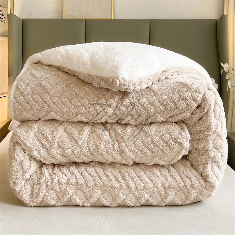 Thick Plush Bed Blanket – Faux Lamb Fleece Winter Comfort