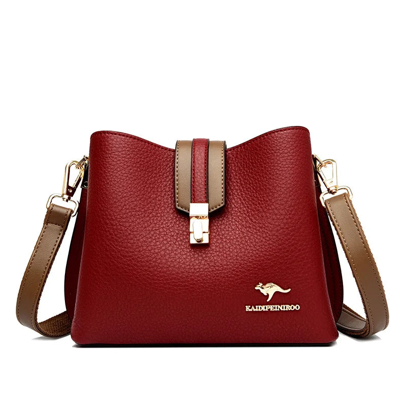 KMFFLY Patchwork Lock Square Shoulder Crossbody Bag – High Capacity PU Leather Handbag for Women