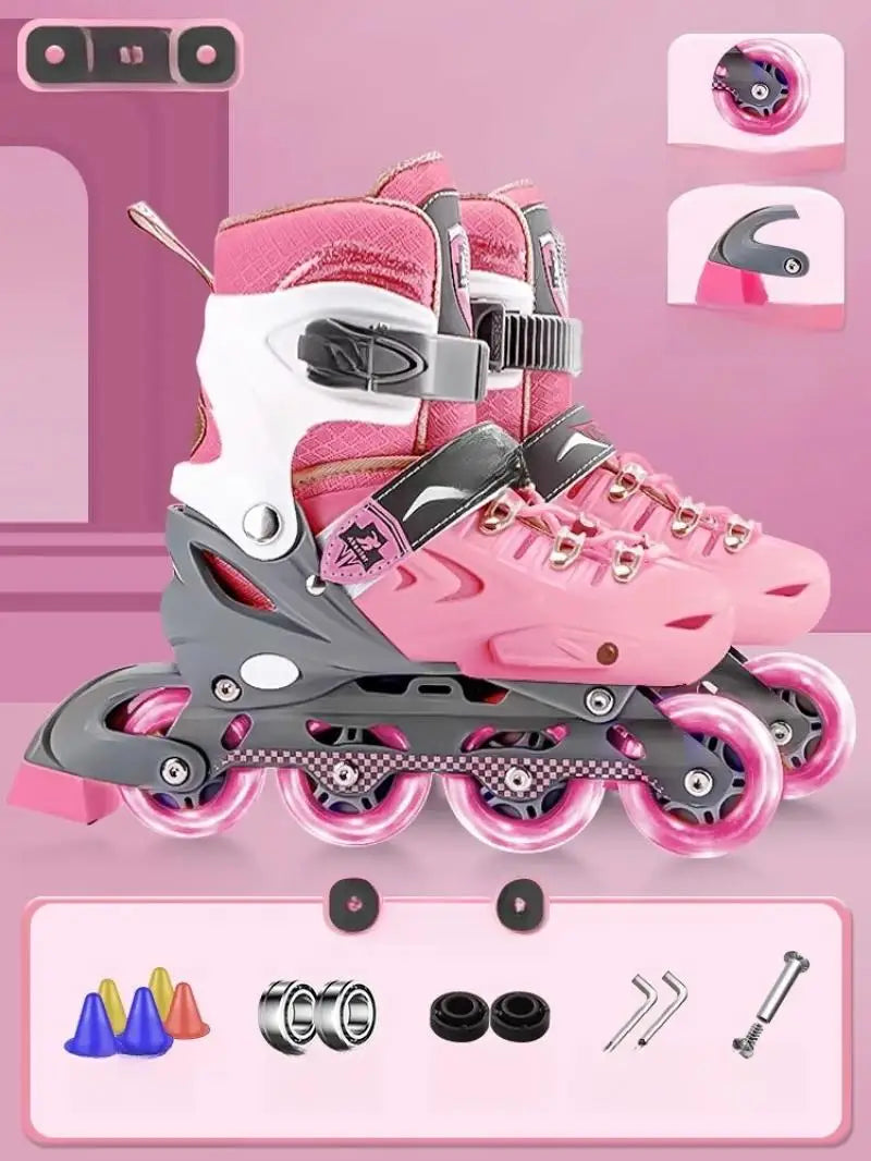 Inline Roller Skate Shoes with Helmet & Pads Set – Flashing 4-Wheel Beginner Adult Unisex Outdoor Skating