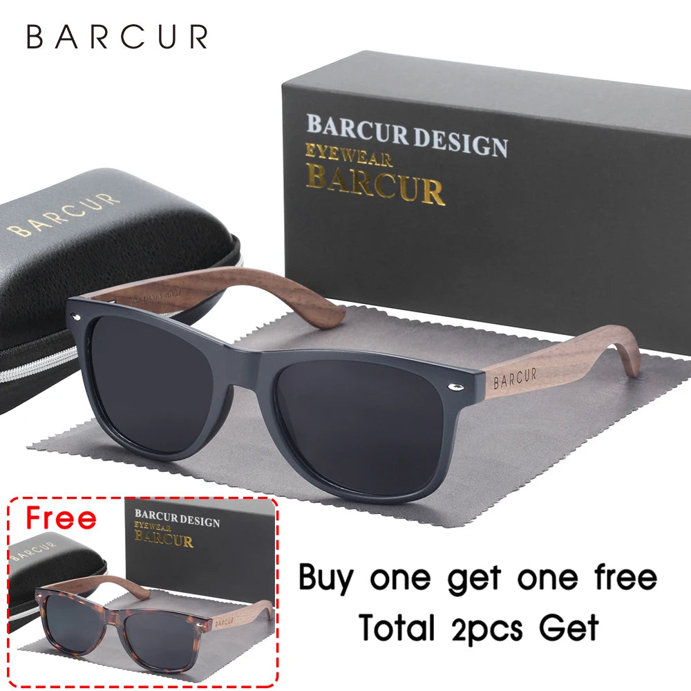 BARCUR Natural Wooden Polarized Sunglasses | Black Walnut UV400 Men's Eyewear