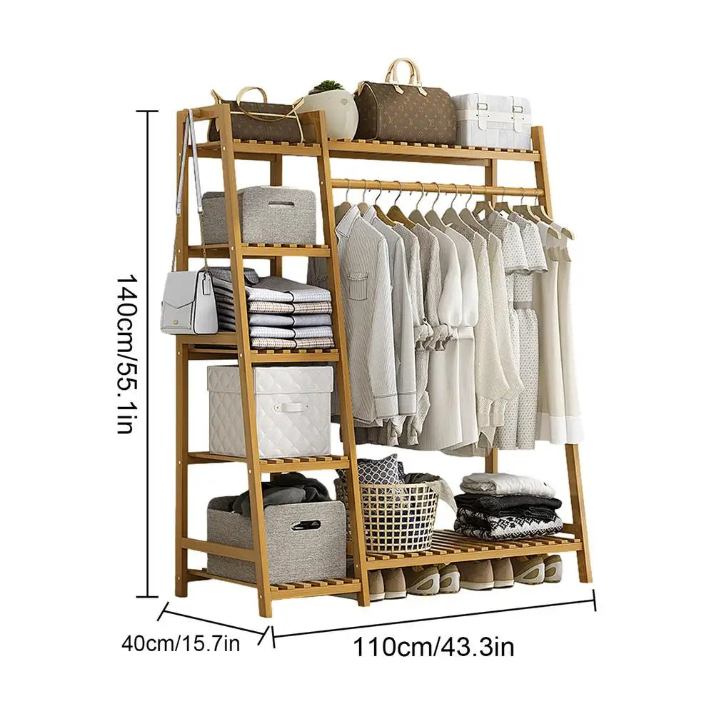 Floor Garment Rack with Multi-Layer Shelves — Freestanding Clothes Organizer