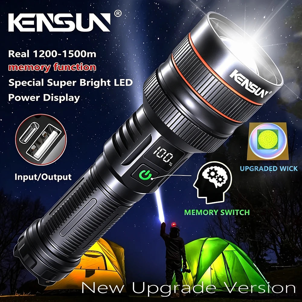 2500 Lumen Long Range LED Flashlight – IPX7 Waterproof, Type-C, 5 Modes, Power Bank Function