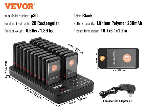 Wireless Restaurant Pager System — Guest Calling Beepers with Vibration & Flashing