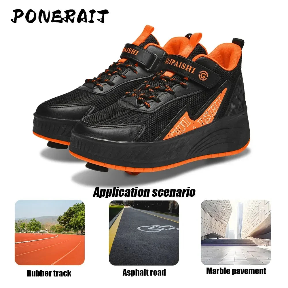 2-Wheel Luminous Roller Skates for Boys & Girls – Dual-Use LED Light Outdoor Wheeled Sports Shoes