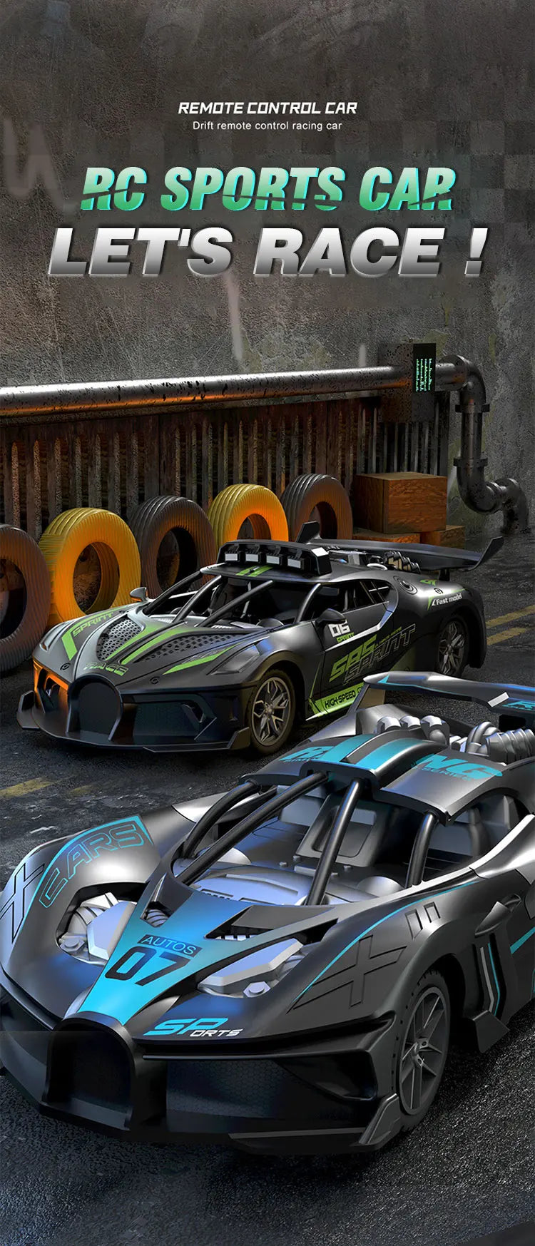 1/18 Scale RC High Speed Drift Sports Car – Remote Control Racing Model for Boys & Kids