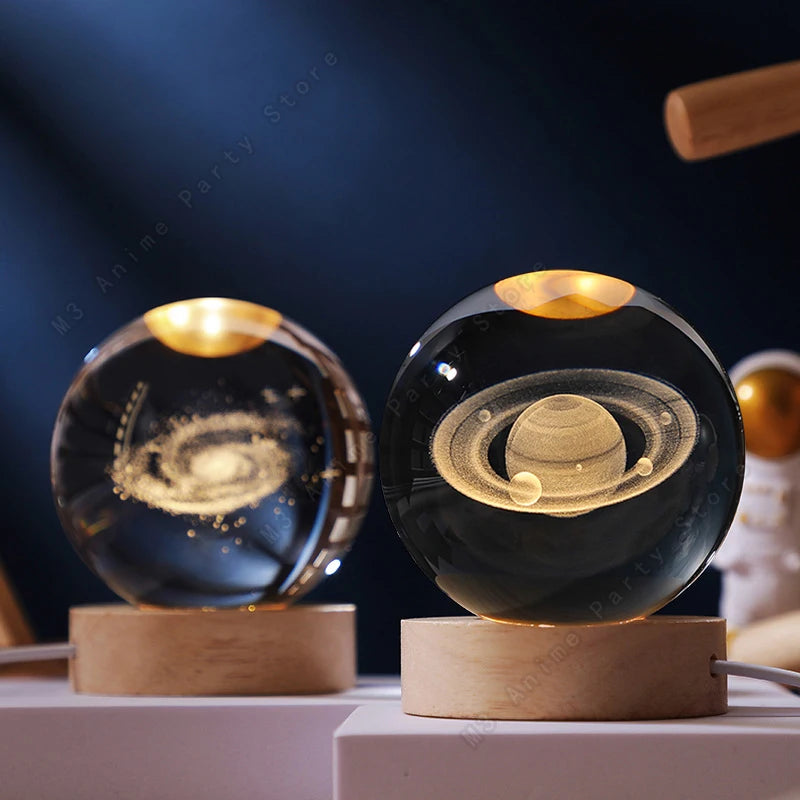 3D Crystal Ball Galaxy Night Light — LED Saturn Moon Lamp, Kids Birthday Gift