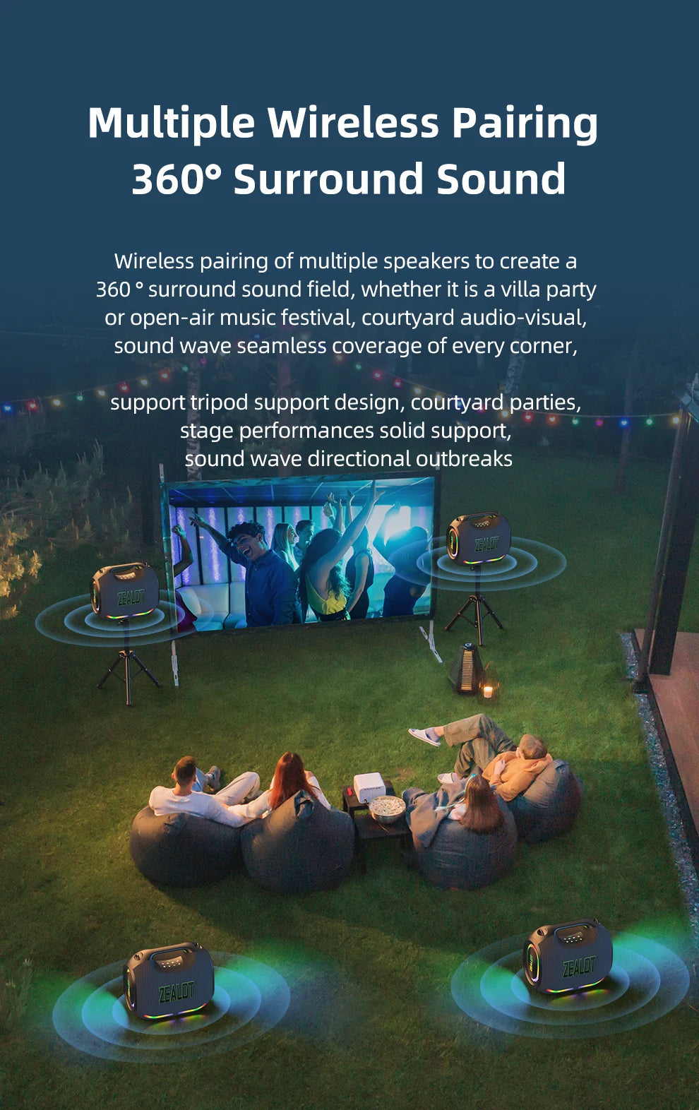 ZEALOT ZE21 250W Portable Bluetooth Speaker — Waterproof, TWS, 48000mAh Power Bank