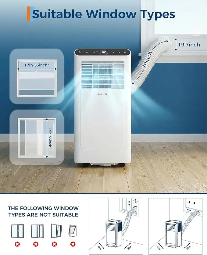 8000 BTU Portable Air Conditioner, Quiet 3-in-1 Indoor AC Combining Cooling, Dehumidification, 24H Timer,Complete Window Kit