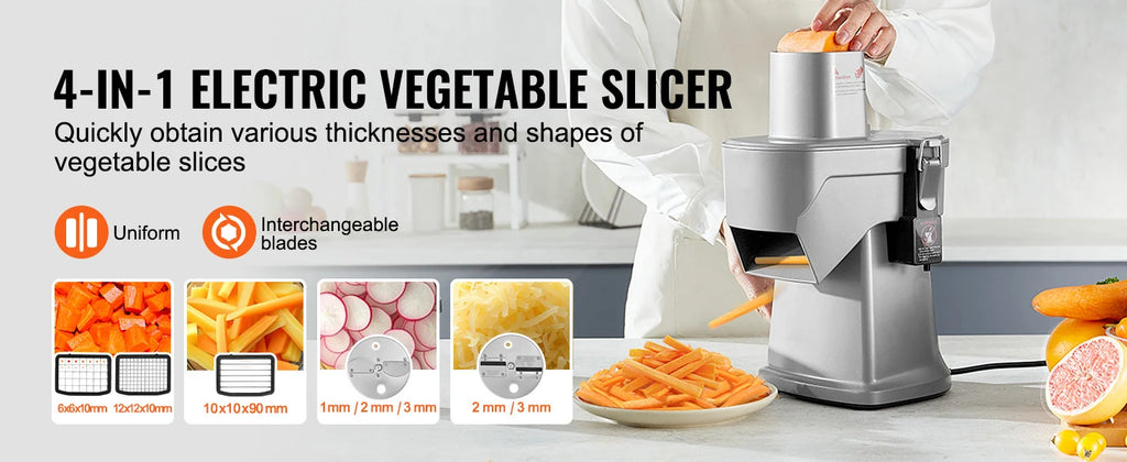 4-in-1 Electric Vegetable Slicer — Multifunctional Food Cutter for Slicing, Shredding, Dicing & Slitting