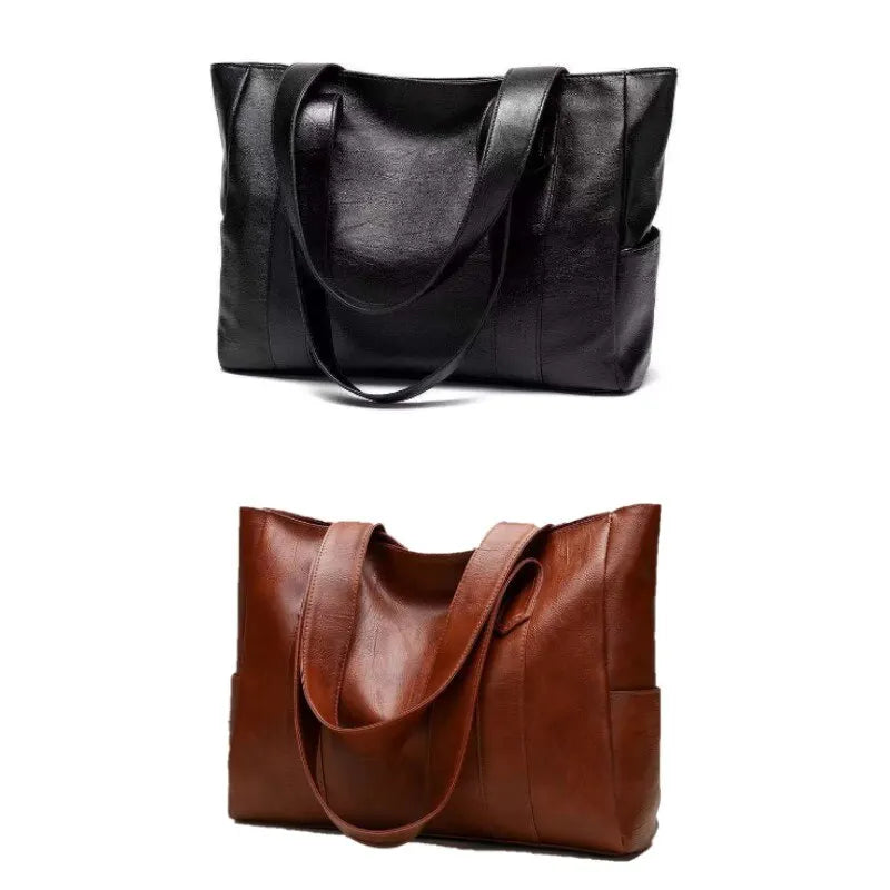 Vintage Large Capacity Shoulder Bag – Plain Commuter Handbag for Women