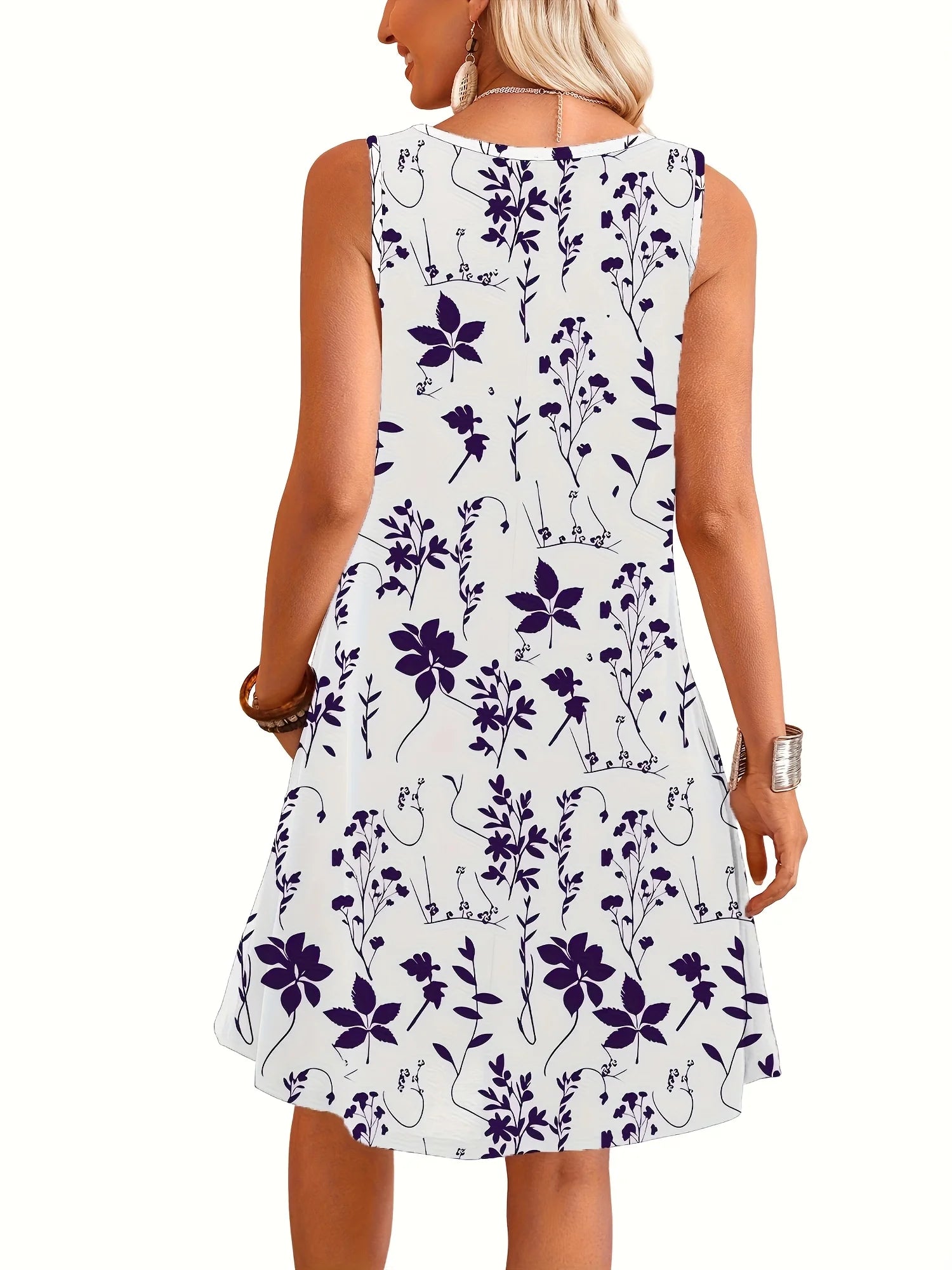Women's Floral  Dress Navy Blue Floral Print White Dresses Woman Summer Oversized Female Clothing Y2k Clothes Woman Costume Tops