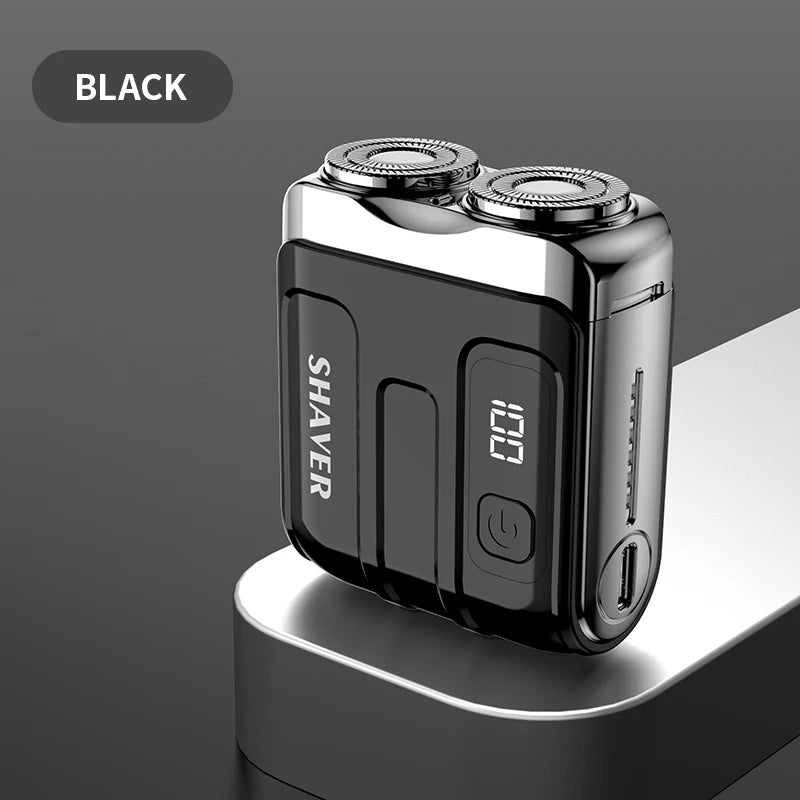 Mini Electric Smart Shaver – Digital Display, Dual Blade Rechargeable Beard Trimmer for Home & Car