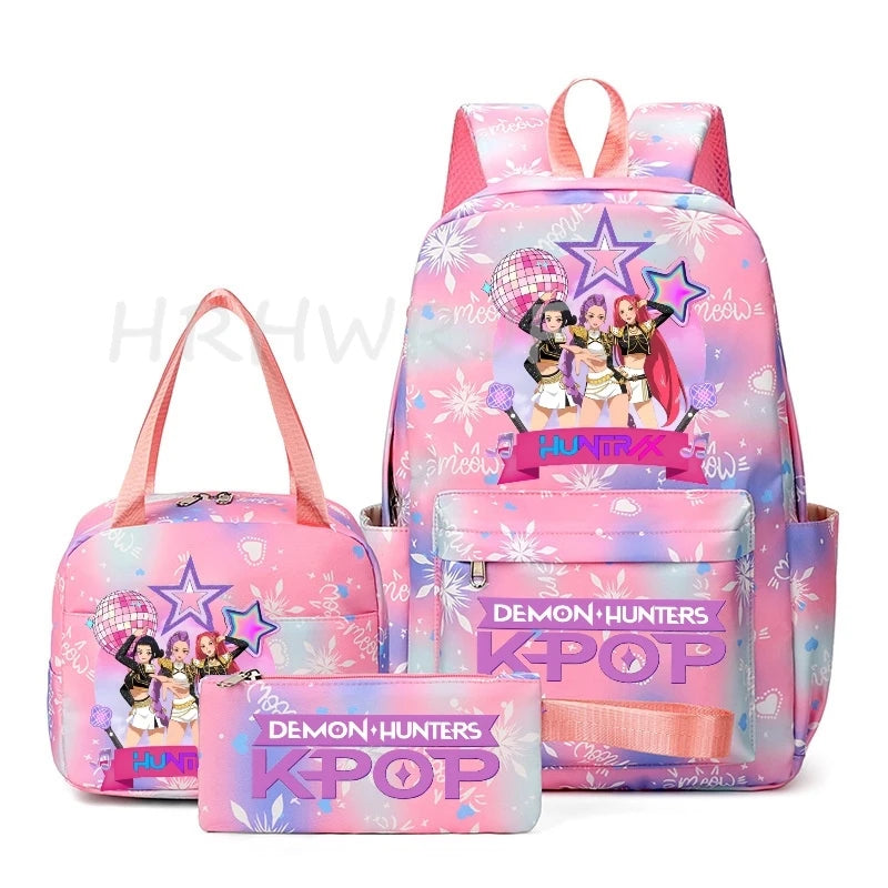 KPop Demon Hunter 3-Piece Backpack Set – School Bag, Shoulder Bag & Clutch