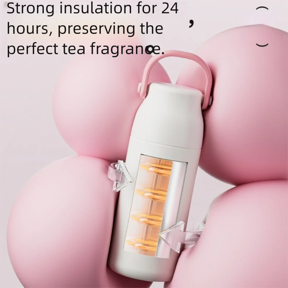 500ml Handheld Vacuum Thermos Bottle – 316 SS Interior, 360° Leakproof, CIQ Certified, Light Green/White/Orange
