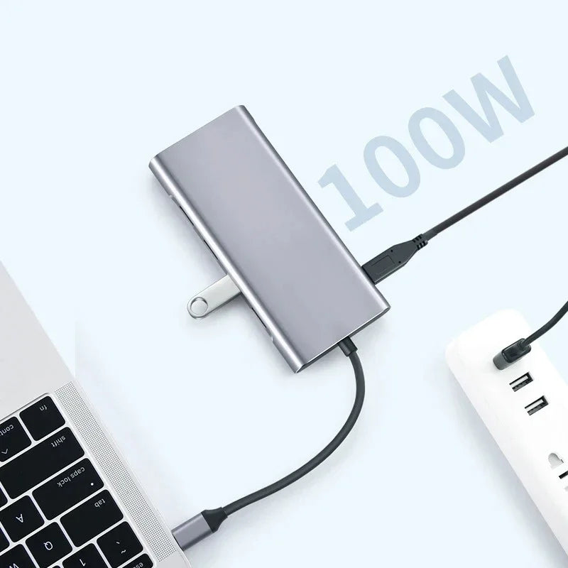 10-in-1 USB-C Hub — 4K HDMI, 100W PD Charging, USB 3.0, SD/TF Card Reader, RJ45 Ethernet