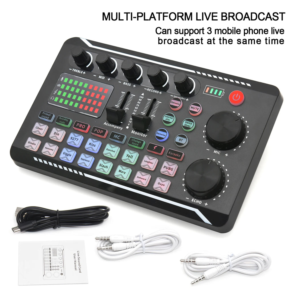 Live Sound Card Audio Mixer — USB Interface for Streaming, Recording & Podcasting