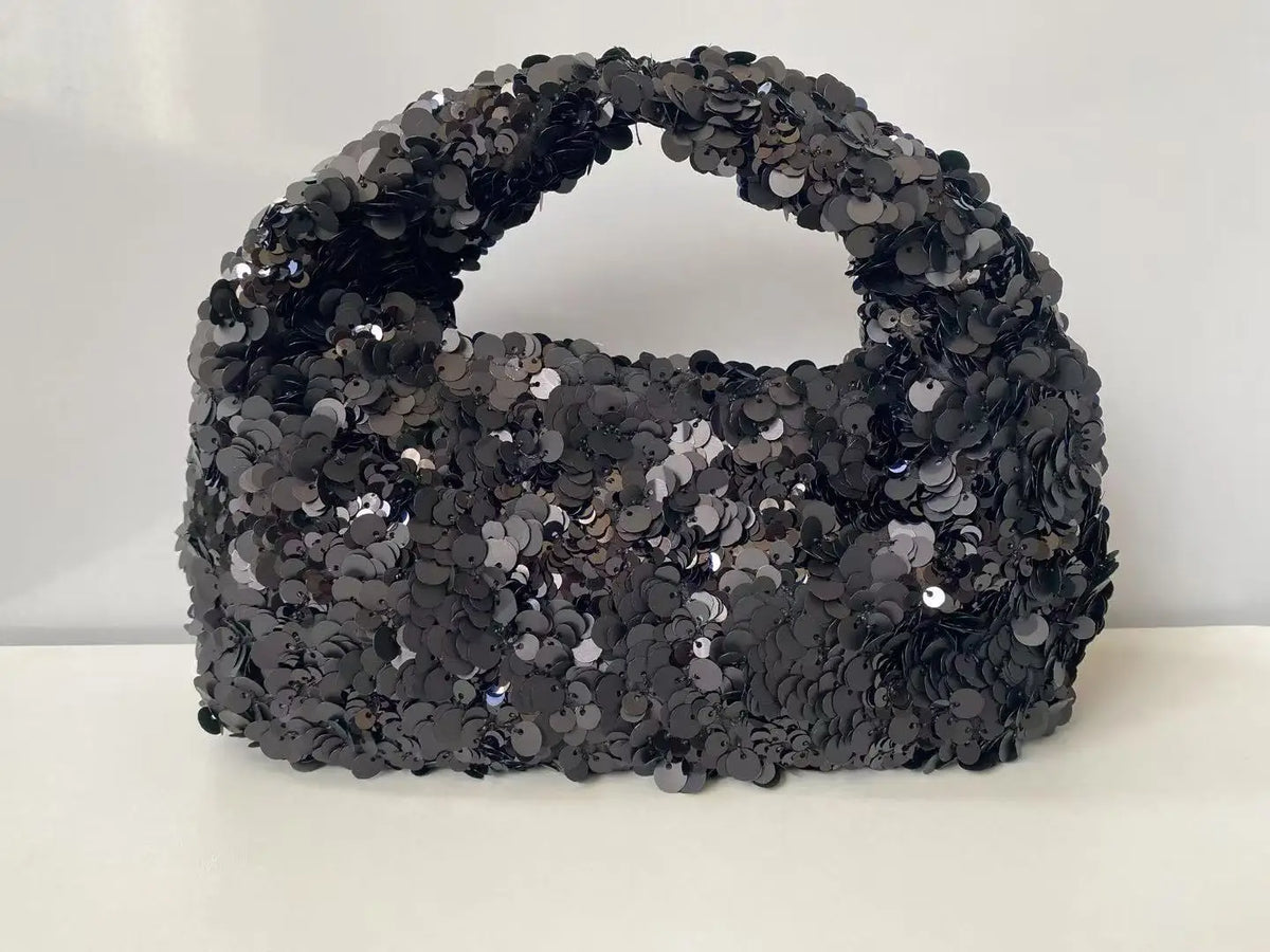 White Sequin Hobo Bucket Bag – Shiny Evening Clutch Tote for Wedding Party & Special Occasions