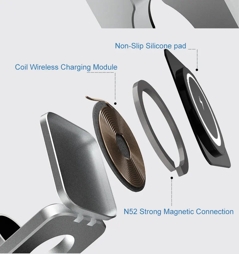 Foldable 3-in-1 Magnetic Wireless Charging Station for iPhone 12–17, Apple Watch & AirPods – Travel Charger