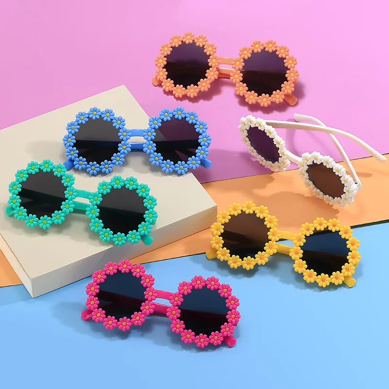 Kids Round Flower Daisy Sunglasses | Cute UV Protection Outdoor Party Shades for Children