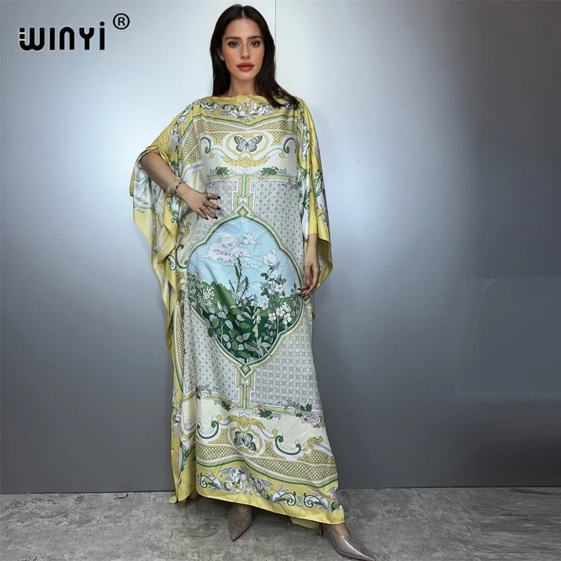 Batwing Maxi Printed Loose Dress — Fashion Design Elegant Party Summer Dress