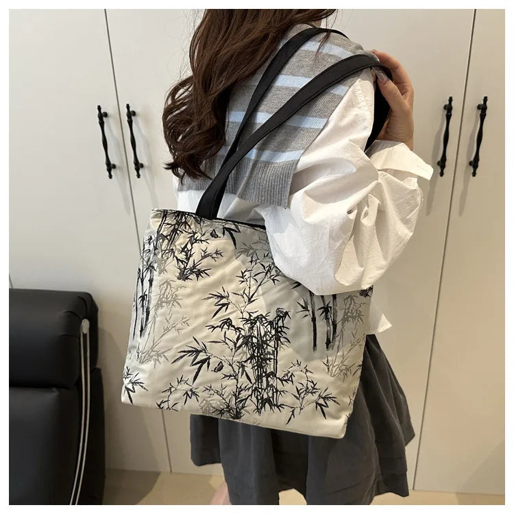 Floral Embroidery PU Tote Bag – Large Capacity Shoulder Crossbody Armpit Bag for Women
