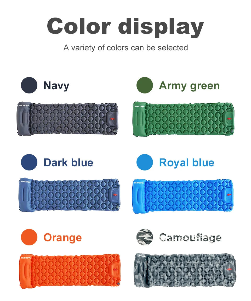 Outdoor Camping Inflatable Mattress with Pillow – Ultralight Air Mat with Built-In Pump for Hiking