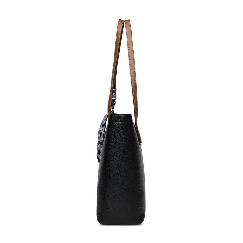 Genuine Cow Leather Large Shoulder Tote Bag – Rivet Sequin Designer Handbag for Women