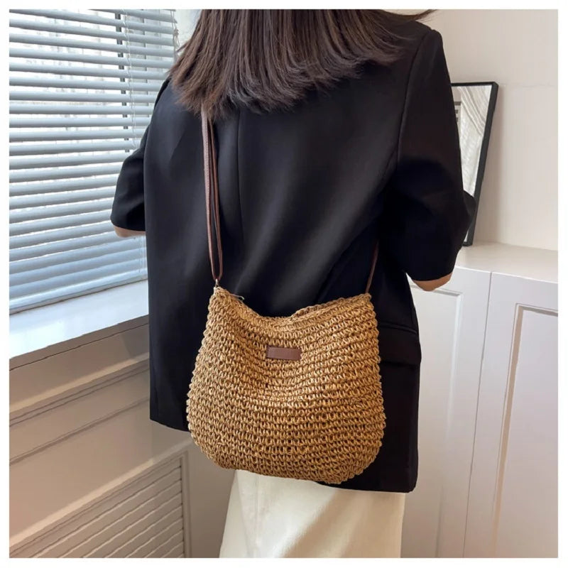 Woven Straw Crossbody Bag – Boho Beach Shoulder Bag for Women