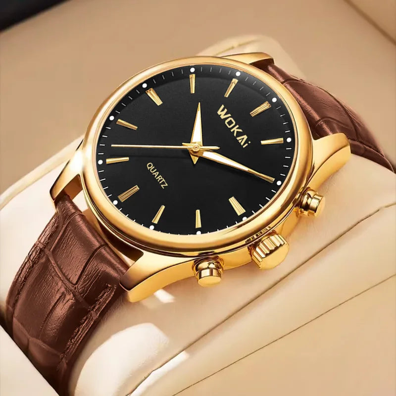 Men's Moon Phase Chronograph Quartz Watch | Luminous Leather Strap Luxury Sport Wristwatch