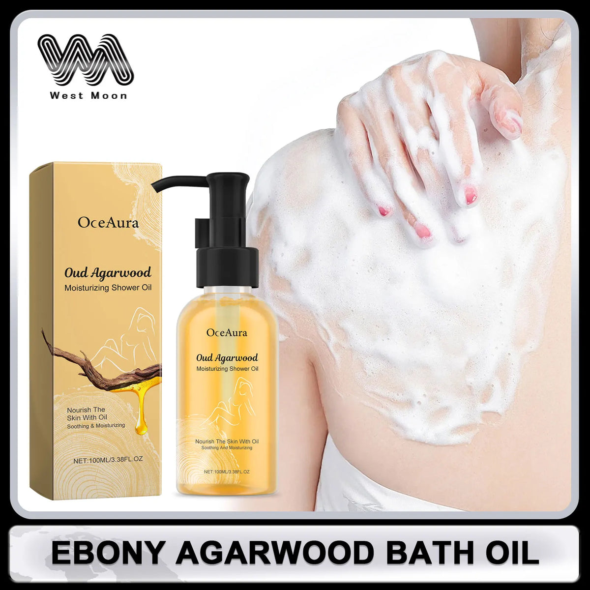 OceAura Bath Oil – Exfoliating Dead Skin Remover & Moisturizing Body Shower Oil with Ebony Fragrance