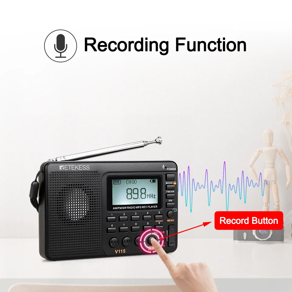 RETEKESS V115 Portable FM AM SW Radio — Rechargeable with USB