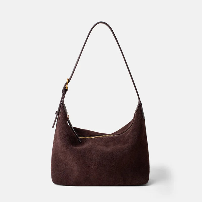 Vintage Faux Suede Hobo Bag – Soft Chamois Leather Shoulder Crossbody Bag for Women