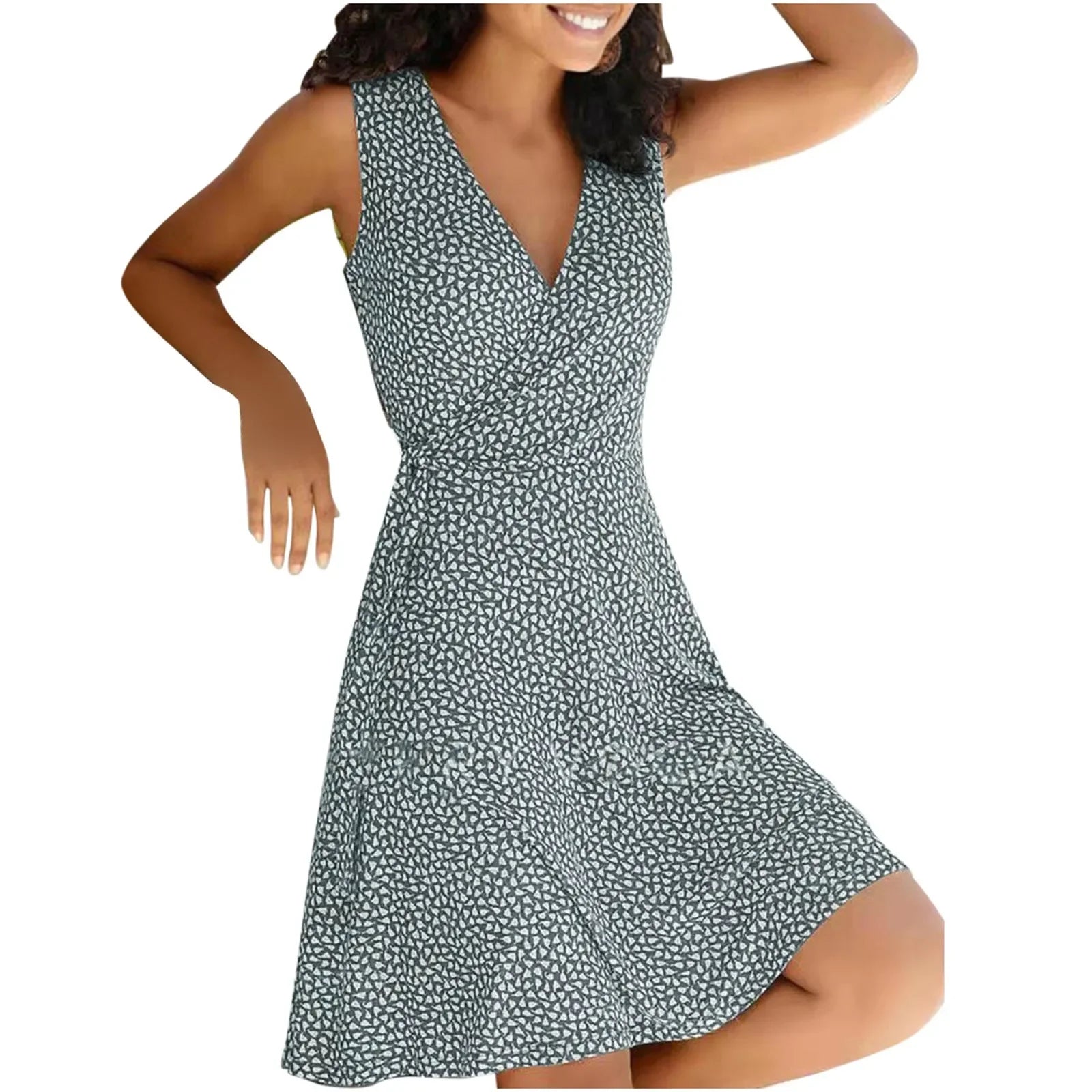 Floral Wrap V-Neck Cap Sleeve Plus Size Midi Dress — A-Line Swing Casual Dress