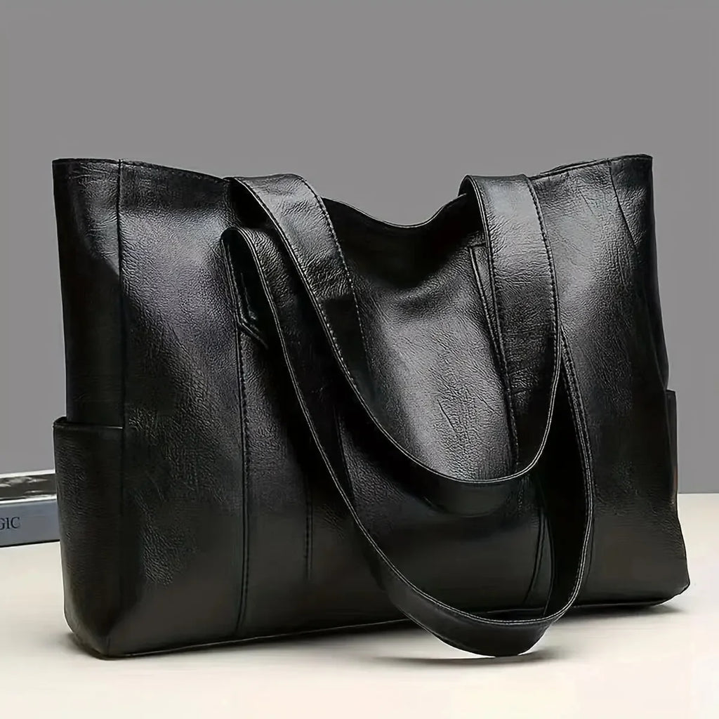 Vintage Large Capacity Shoulder Bag – Plain Commuter Handbag for Women