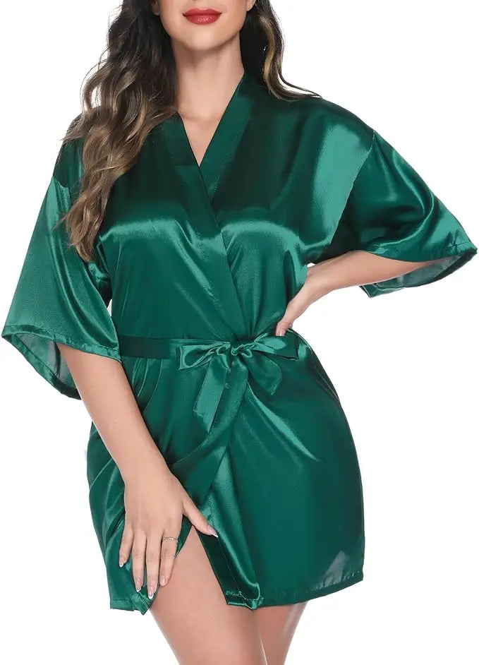 Women's Short Satin Kimono Robe | Bridal Dressing Gown Nightdress