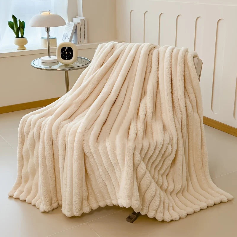 Thickened Wide Stripe Plush Flannel Multifunctional Blanket – Bed Sheet, Sofa & Nap Cover, 7 Colors & 5 Sizes