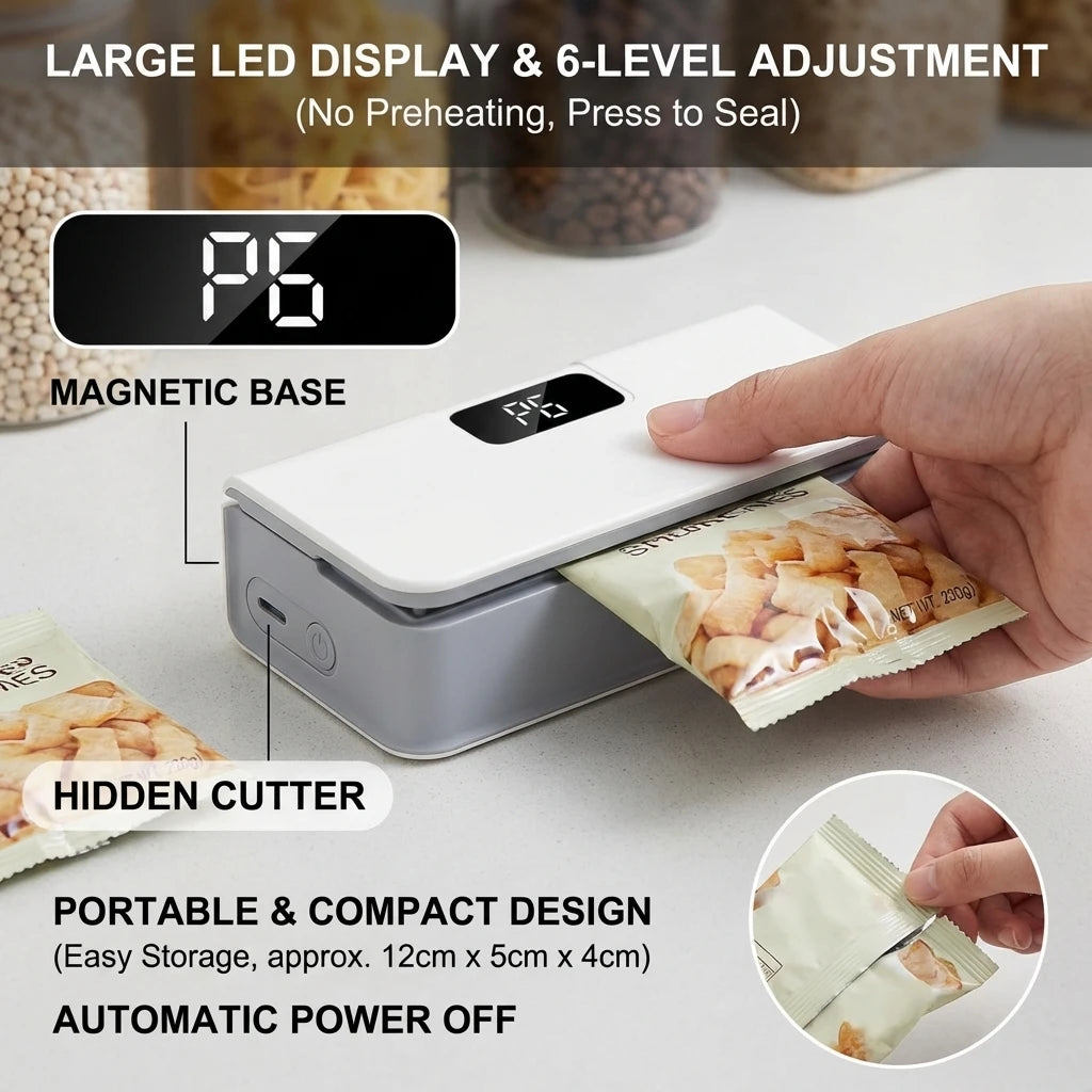 Mini Handheld Bag Sealer — Rechargeable Thermal Heat Sealing Machine for Food Packaging