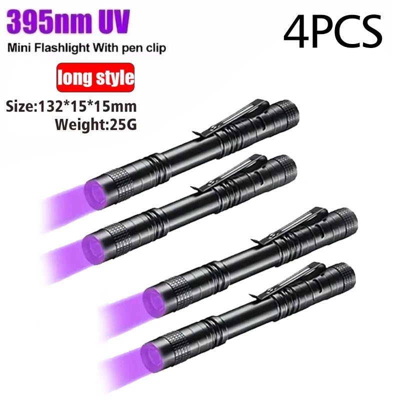 UV Flashlight 395nm Ultraviolet Torch – Pet Urine & Scorpion Detector, Pen Clip, 200 Lumens, AAA Battery