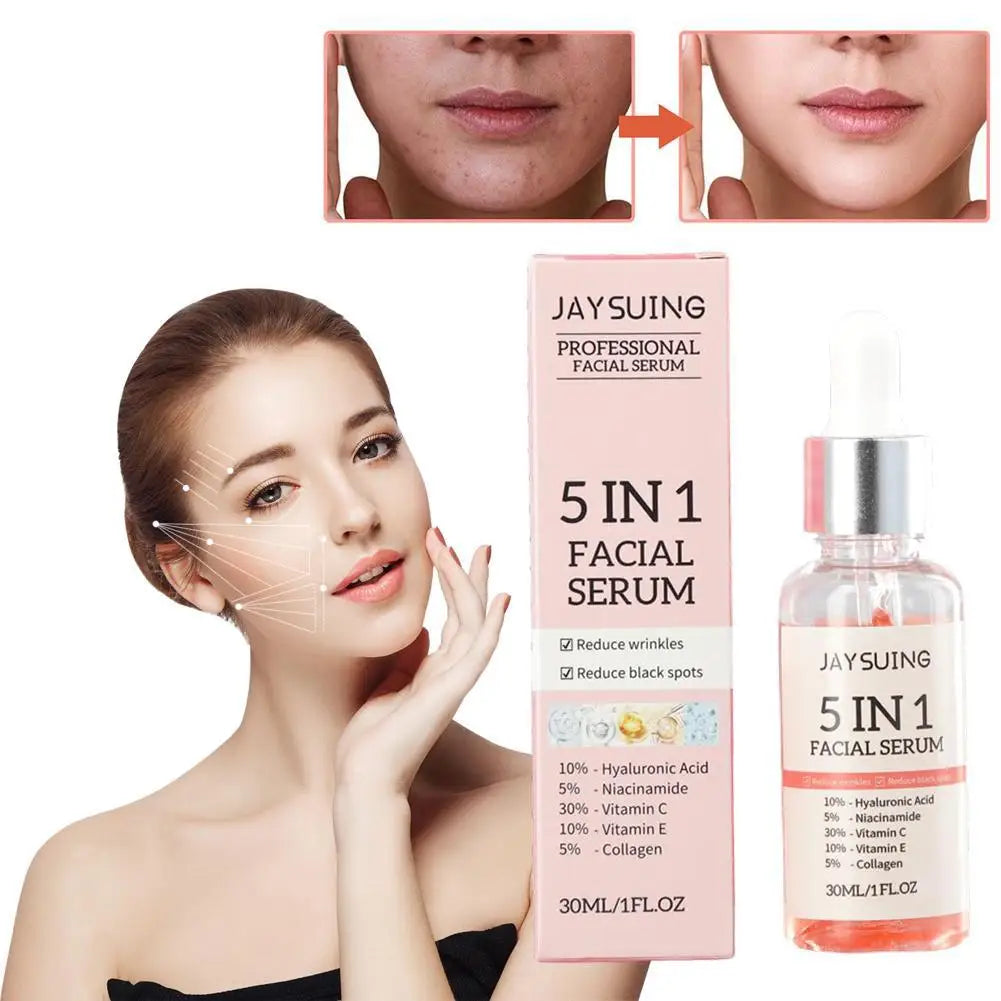 5-in-1 Vitamin C Brightening Face Serum — Hyaluronic Acid, Niacinamide & Collagen (30ml)