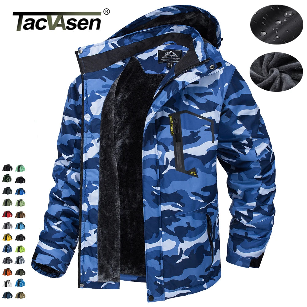 TACVASEN Fleece-Lined Mountain Hiking Jacket – Removable Hood Ski Snowboard Parka for Men
