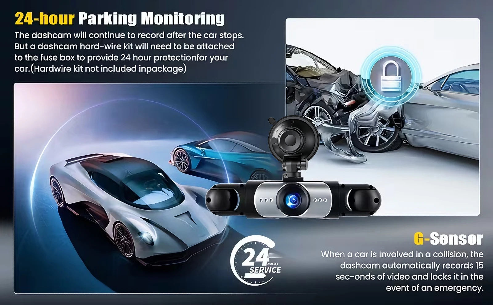 360° 4-Camera Car Dash Cam DVR System – Front, Rear, Interior & Side, Night Vision, Loop Recording
