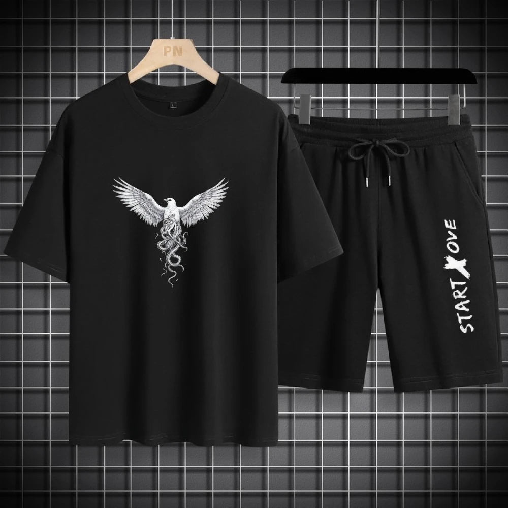 Men's 2-Piece Eagle Print Sport T-Shirt Set — Matching Athletic Top & Shorts