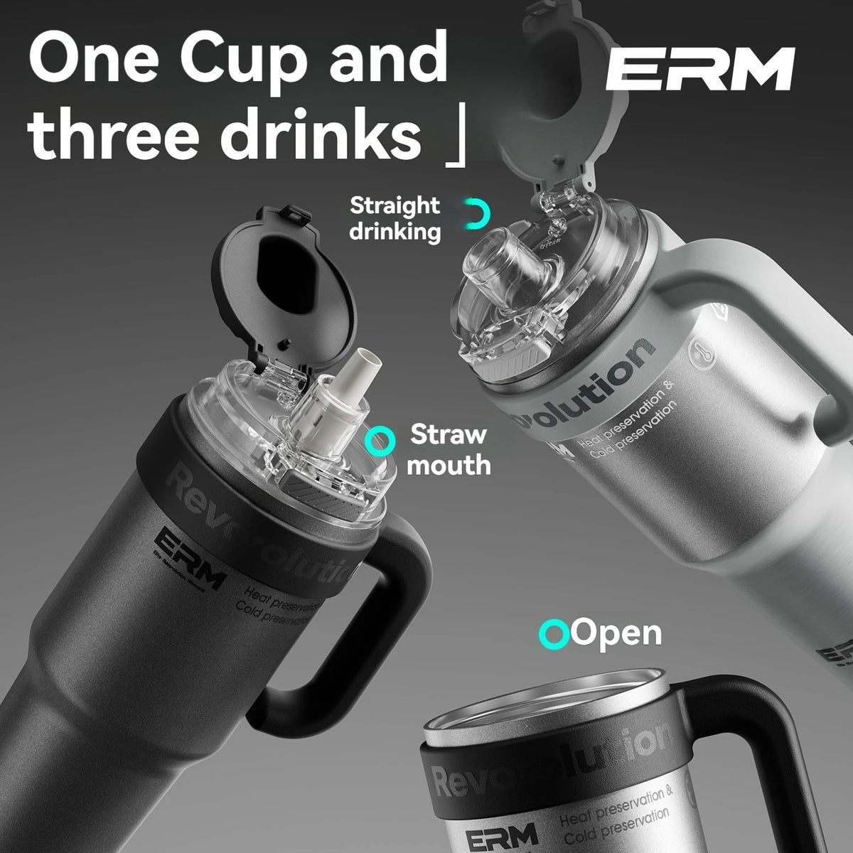 1200ml Insulated Tumbler with Straw & Handle