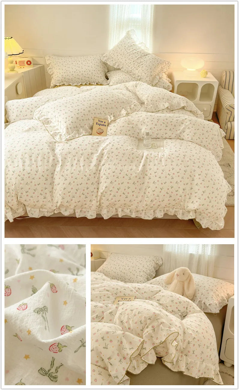 Lace Ruffle Duvet Cover – Printed Floral Comforter Cover for Adults & Kids, Single to King