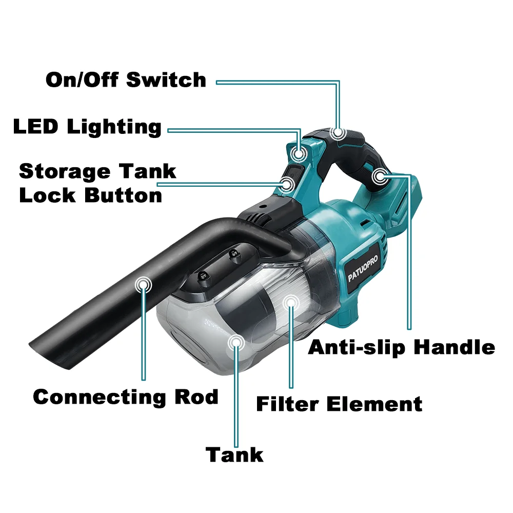Cordless Handheld Electric Vacuum Cleaner — Makita 18V Battery Compatible, Portable for Hard Floor, Carpet, Car & Pet Hair