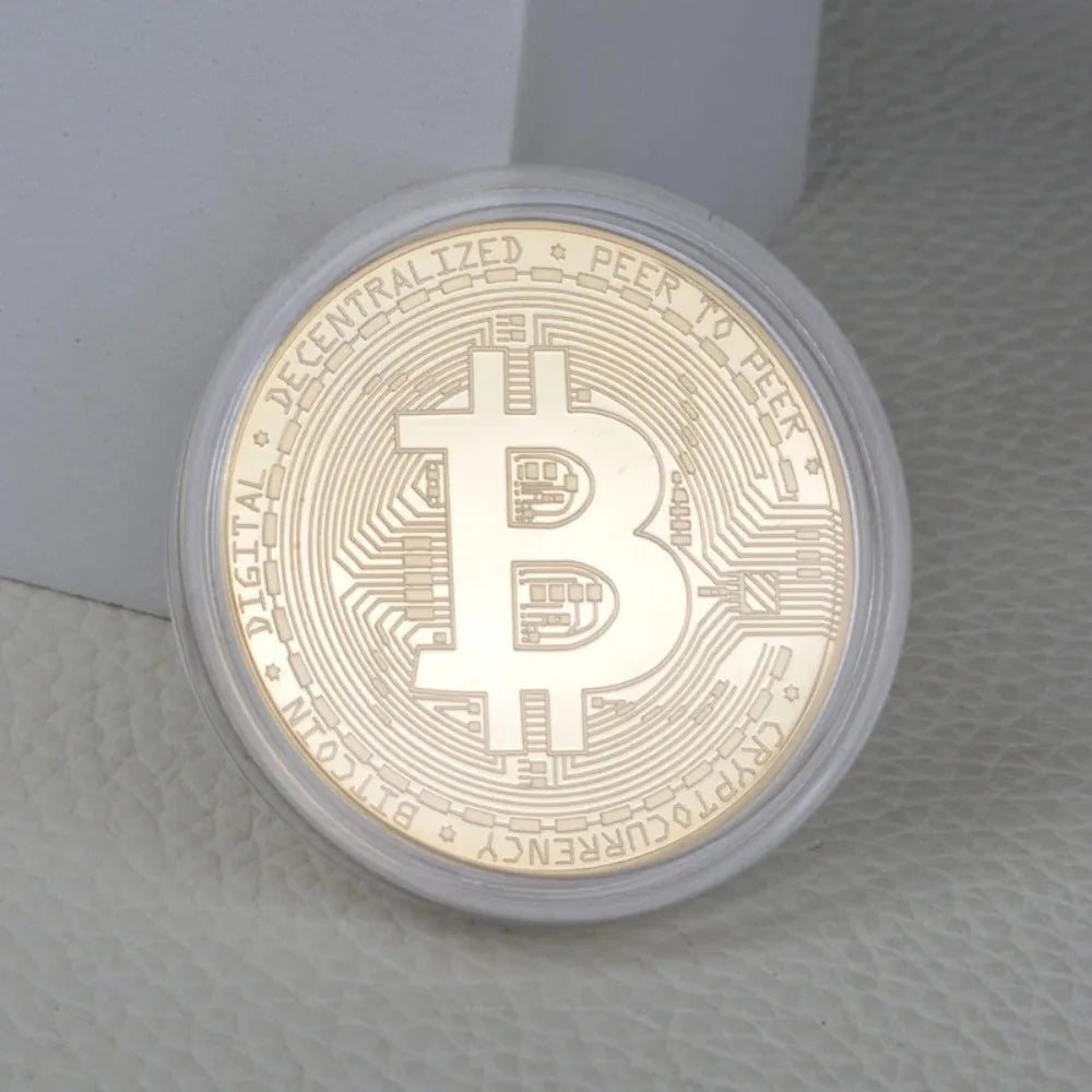 Gold Plated Bitcoin Commemorative Coin – Collectible Crypto Art Gift Physical Casascius Antique