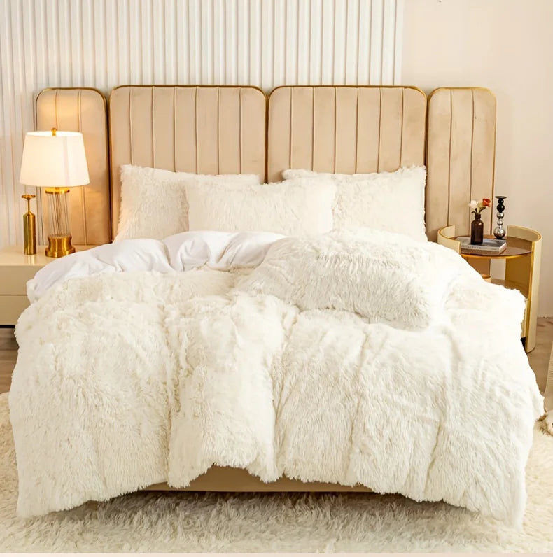 Plush Faux Fur Duvet Cover Set – Luxurious 3-Piece Bedding, 16 Colors & 10 Sizes