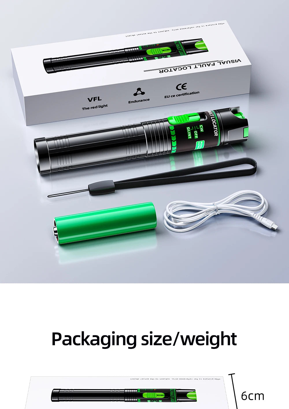 Rechargeable Green VFL Fiber Optic Tester – 15mW to 100mW Visual Fault Locator Pen