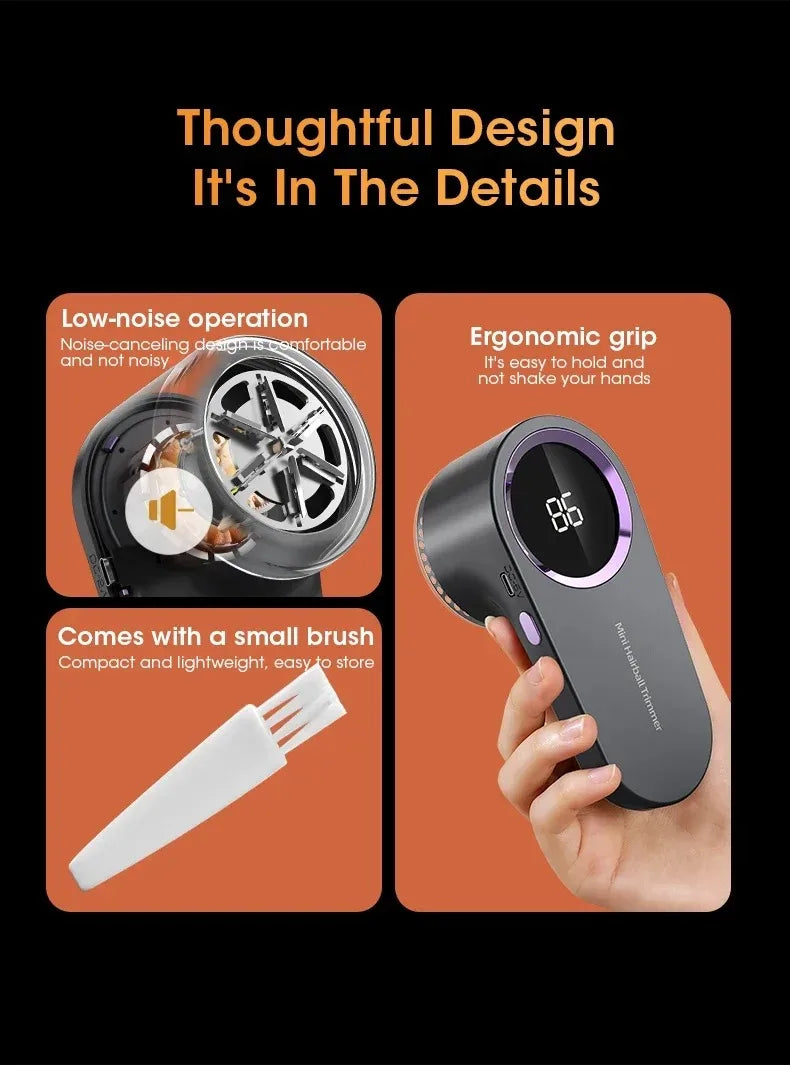 Electric Lint Remover & Fabric Shaver — LED Display, Rechargeable Fuzz & Pill Remover