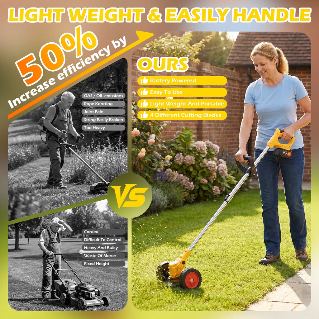 5-in-1 Cordless Electric Lawn Mower & Grass Trimmer | 21V 2x4.0Ah Batteries, 5-Blade System, 6-Inch Cut, 60-Min Runtime